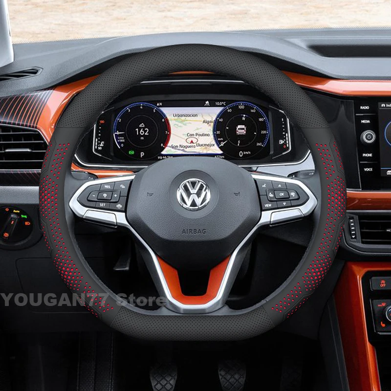

Leather Car Steering Wheel Cover For Volkswagen T-Cross 2019-2025 Non-slip Auto Steering Wheel Volkswagen T-Cross Accessories