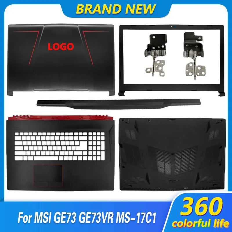 Original novo portátil lcd capa traseira/moldura dianteira/palmrest/caso inferior/dobradiças capa para msi ge73 ge73vr MS-17C1 3077c1a213hg017
