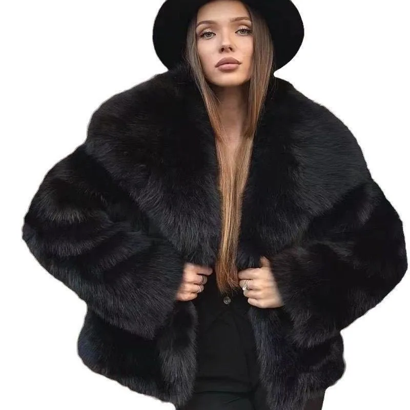 

Thick Warm Faux Fur Coat for Women With Belt Turn Down Collar Fur Parkas 2025 New Winter Short Loose Fluffy Outerwear