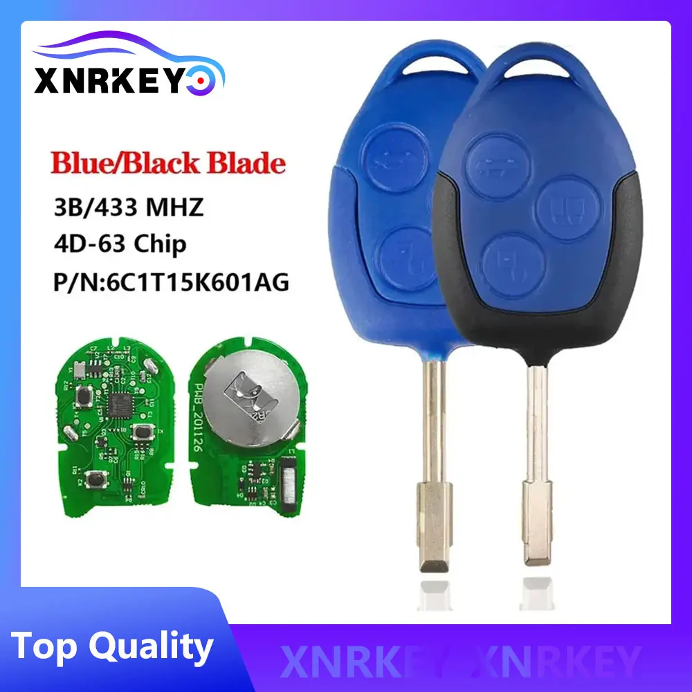 

XNRKEY For Ford Transit WM VM 2006-2014 Car Key P/N: 6C1T15K601AG 3 Button Car Remote Key 4D63 Chip 433Mhz with Blue/Black Blade