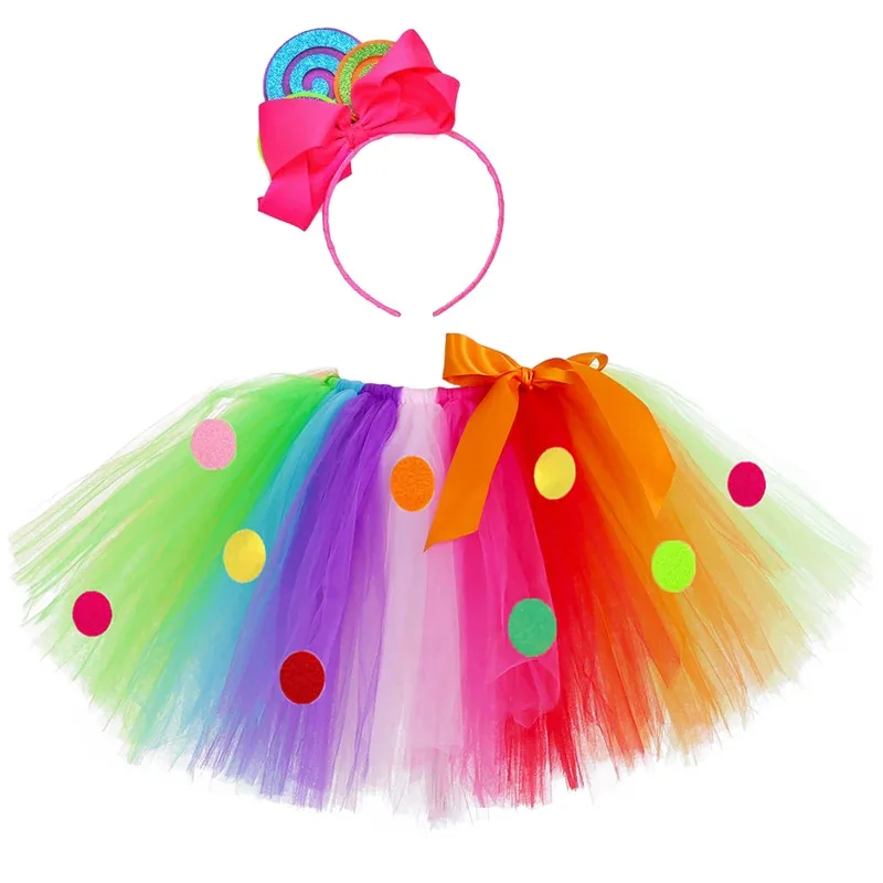 AD1 Regenbogen-Süßigkeits-Tutu-Rock für Babys, farbige Lollipop-Anziehkostüme für Kinder, Kleinkinder, Neujahr, Outfit, Geburtstag, Pa5@rD~