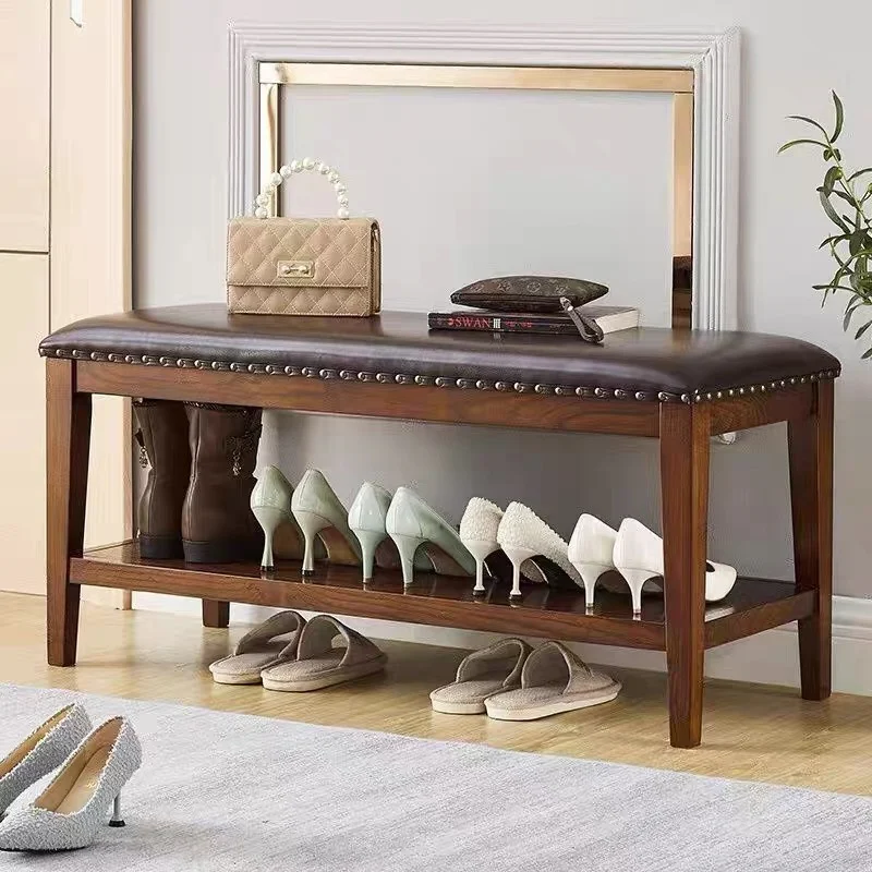 American solid wood home door seating shoe rack simple and modern