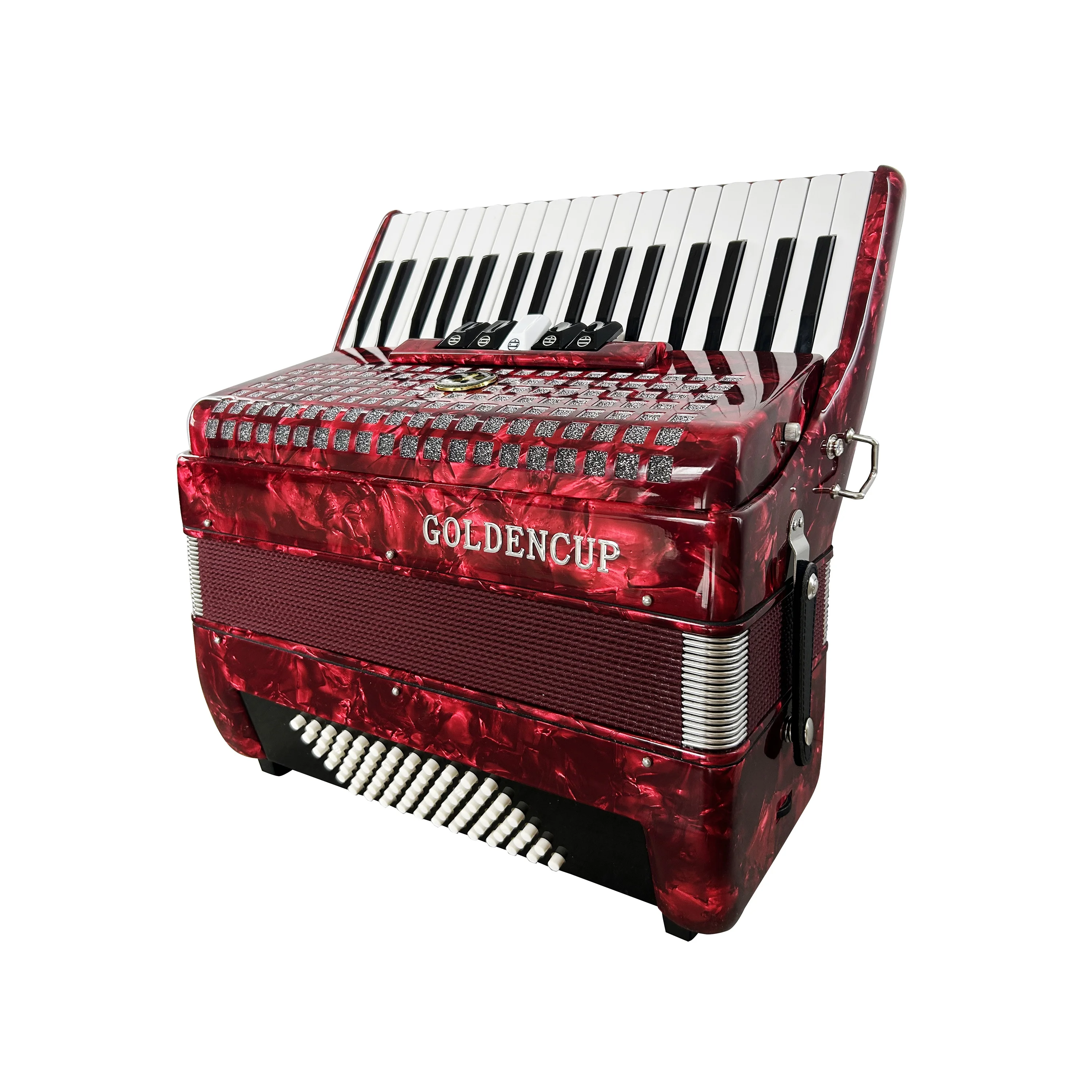 Professional 34 Keys 72 Bass 5 Registers Red Celluloid Piano Keyboard Accordion Instrument Acordeon JP3472B Made Wood
