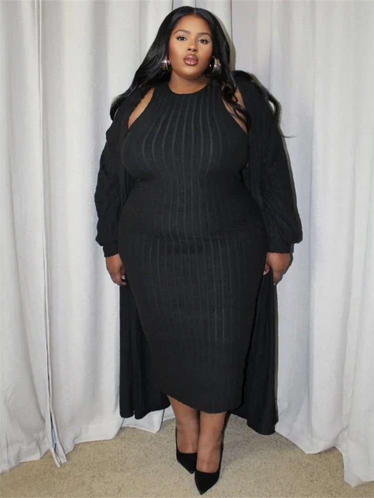 Wmstar Plus Size Dress Sets 2 Piece Outfits  Maxi Dresses Out Wear Coat Cloak Sexy Matching Suit Fall Wholesale Dropshipping
