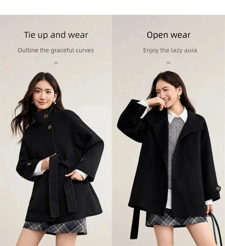 SENTUBILA Damen 100% Wollmantel Doppelseitiger Gürtel-Überziehmantel 2026 Winter Ungefütterte Warme Oberbekleidung Damenkleidung W54OG8765 – Detail 9