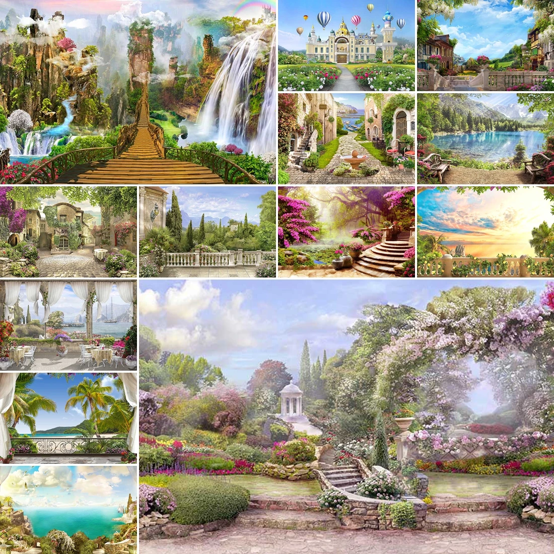 

MOON.QG Neoclassical Pastoral Backdrop Venice Waterways Garden Photographic Studio Background Photobooth Photocall Portrait