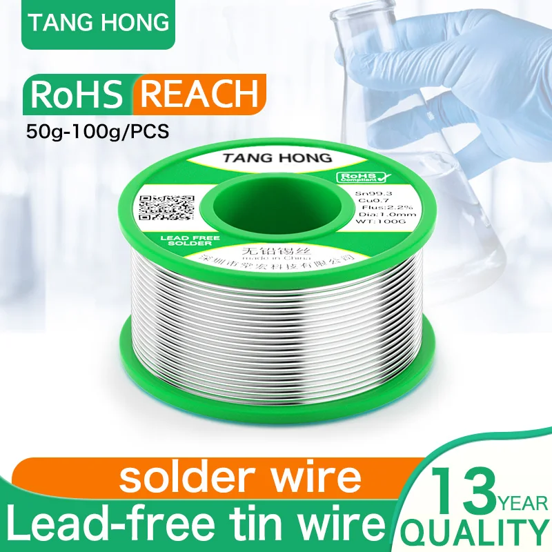 

TANGHONG Lead-Free Solder Wire Electric Soldering Iron Repair Welding Containing Rosin Tin Wire Sn99.3Cu0.7 50g 100g 0.5 0.6 0.8