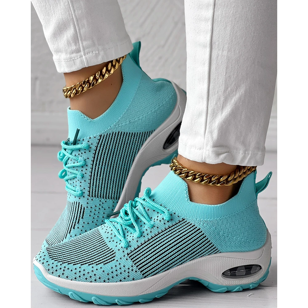 Fashion Women Hollow Out Breathable Mesh Lace-up Sneakers Daily Casual Round Toe Platform Sports Shoes Spring Going Out Shoes