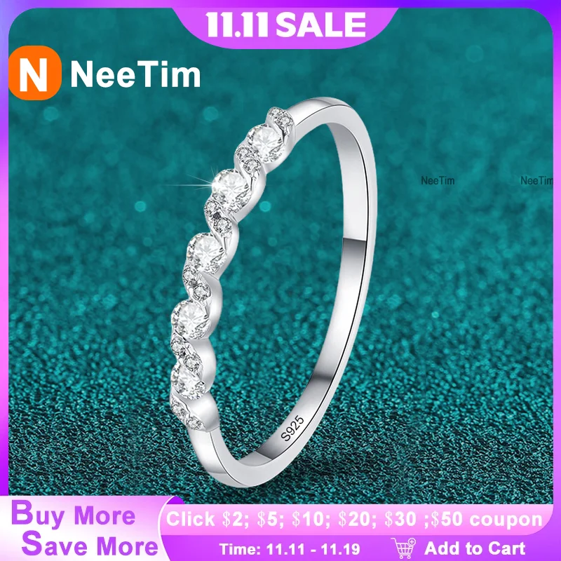 

NeeTim Full D Color VVS1 Moissanite Ring Delicate Lab Diamond Ring 925 Sterling Silver for Women Engagement Wedding Jewelry