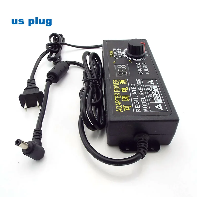 Adjustable Display Screen 3V-12V 10A 9V-24V 5A AC/DC 120W Universal Adapter Power Supply 5.5*2.5mm 90 Degree Angle DC plug M20