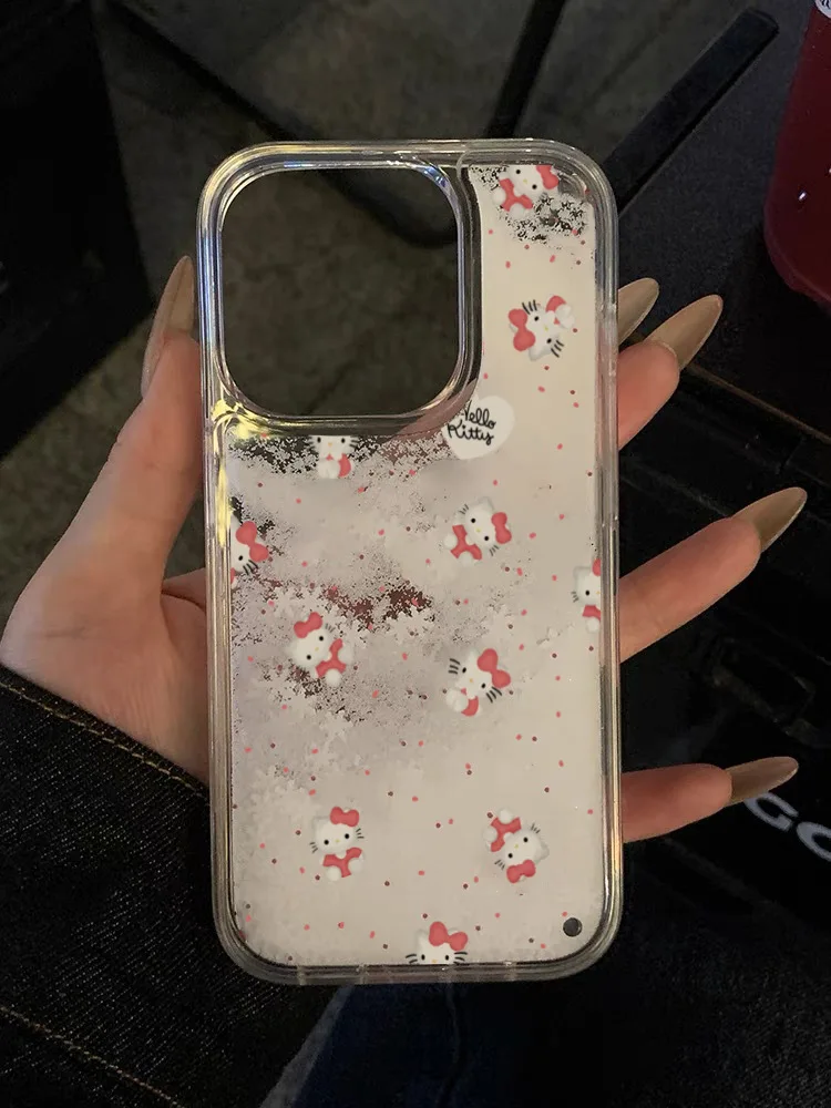 Sanrio Hello Kitty Phone Case For iPhone 15 14 13 11 12 Pro Max Plus XR XS MAX Anti-Fall Case Transparent Snowflakes Cover Gift