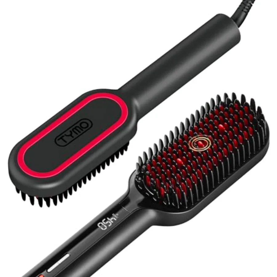 

Hair Straightener Brush - Upgraded Ionic Plus Straightening Brush with Dense Bristles 16 Temps Dual Voltage Ceramic Hot Comb fo