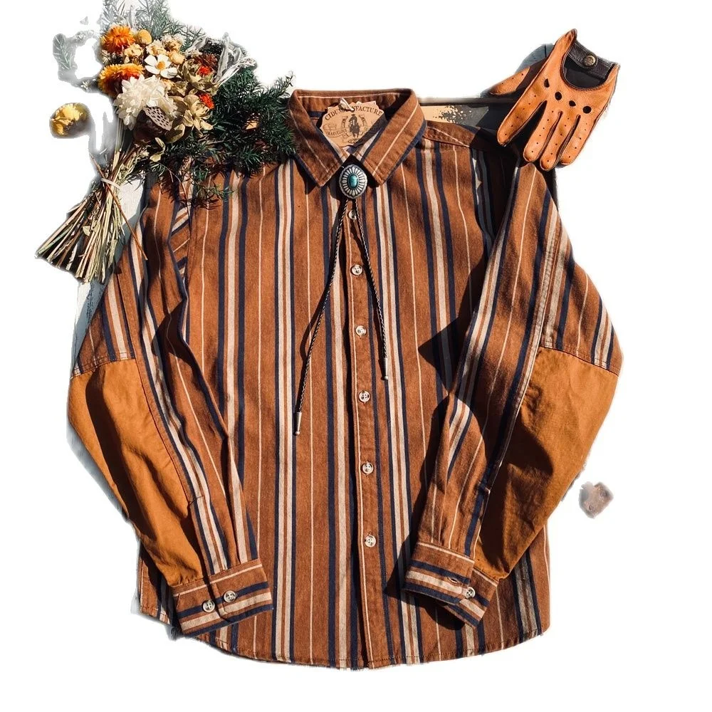 

Pure Shirt Men's Striped Cotton Long Sleeves Janpanese Style Vintage Workwear Casual Spring Summer Streetwear Fashion