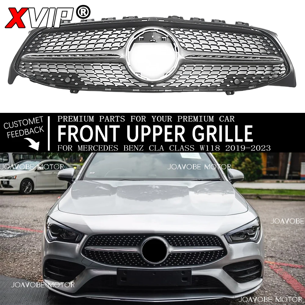 

XVIP Chrome Silver Diamonds Style Bumper Grille Upper Grill For Mercedes Benz CLA-Class W118 2019-2023 CLA200 CLA250 CLA35 AMG