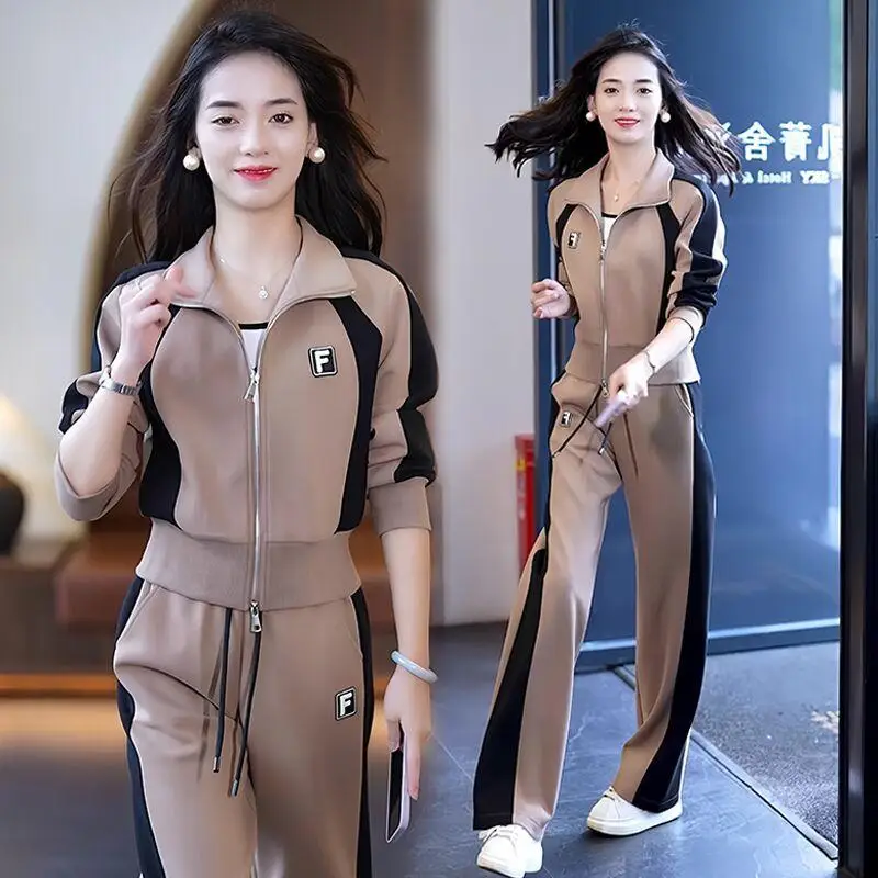 

Casual Sportswear Set Women's Spring Autumn Fashionable Sweater Jacket Two Piece Suit Slim Fit High Waist Long Pants