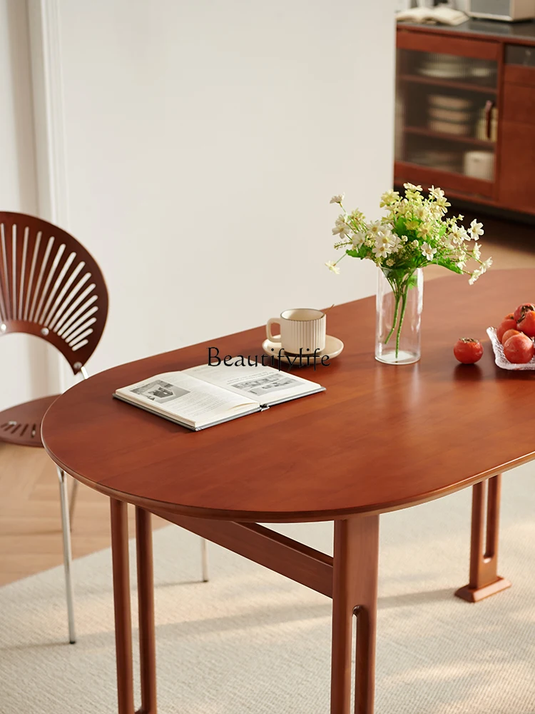 Medieval solid wood dining table oval leisure negotiation retro home dining table