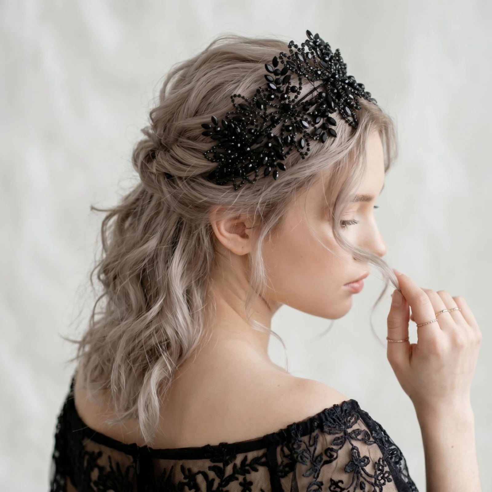 

Rhinestone Headband Flexible Headband with Hairpin Pins Headpiece Handmade Accessories Lace for Brides, Weddings, Prom