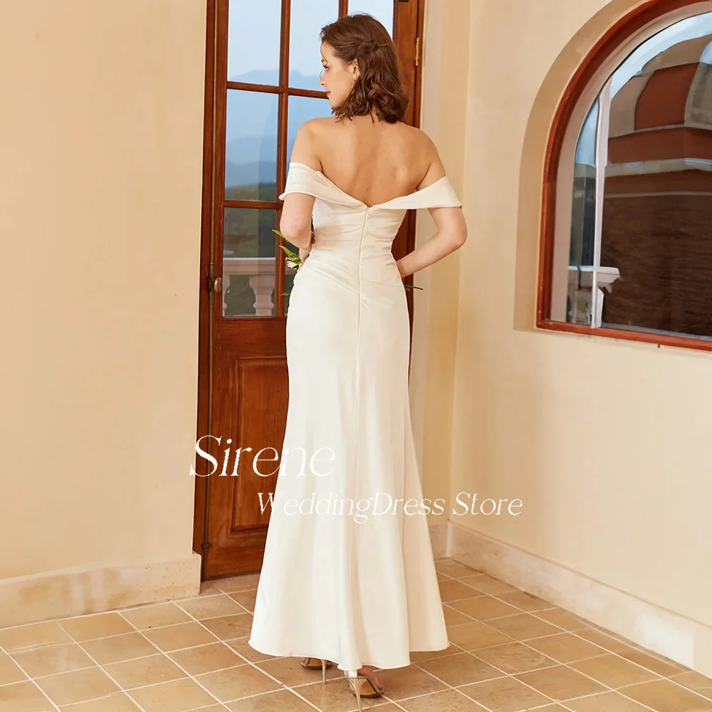 Customized Mermaid Off The Shoulder Stain Wedding Dresses Simple Ankle Length Sleeveless Backless Bride Gowns robe de mariée