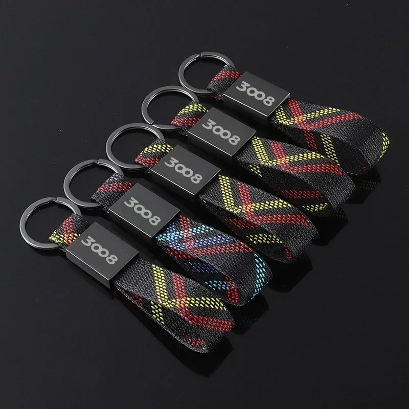 Chaveiros de carro anéis titular oxford webbing chaveiros para peugeot 3008 logotipo 406 405 205 206 5008 308 208 408 508 407 107 307