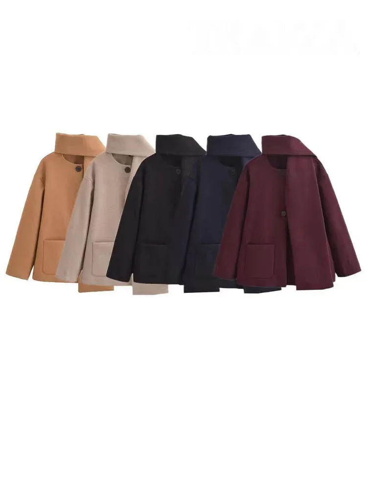 HH Women Fashion Versatile Blended Scarf Round Neck Long Sleeve Jacket Coat Woman Elegant Warm Pocket Design Outwear 5-Color