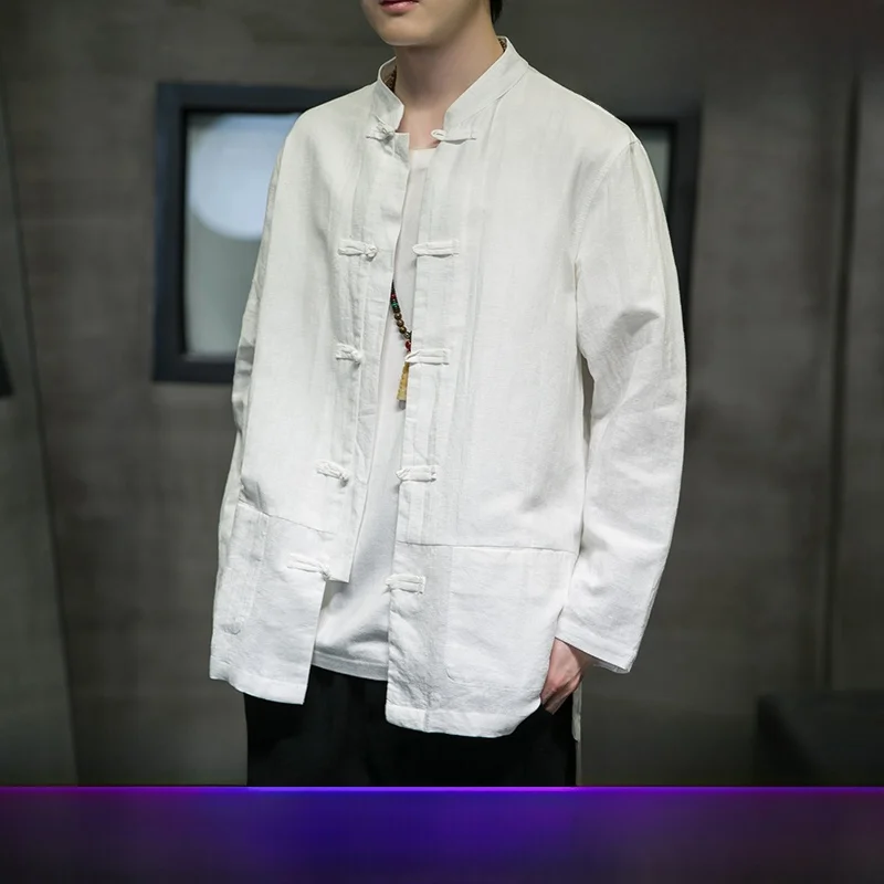 

High-End Linen Chef Work orm Long Sve Retro Sle Chinese Cuisine Dining irt Youth ular Loose Fit Iron-Free Spring