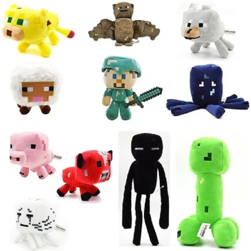 Creepers Cute Stuffed Plush Toys Doll minecrafte Zombie Bat Squid Mooshroom Enderman Ocelot Pig Baby Sheep Kids Birthday Gift