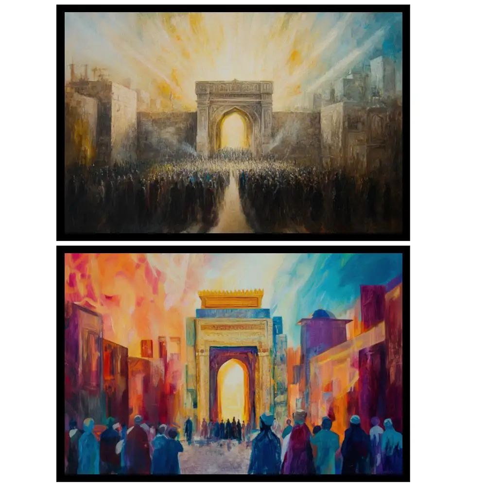 Oversized Abstract Jerusalem Canvas Prints HD Old City Gate Crowd Colorful Jewish Wall Art Modern Living Room Study Room Decor