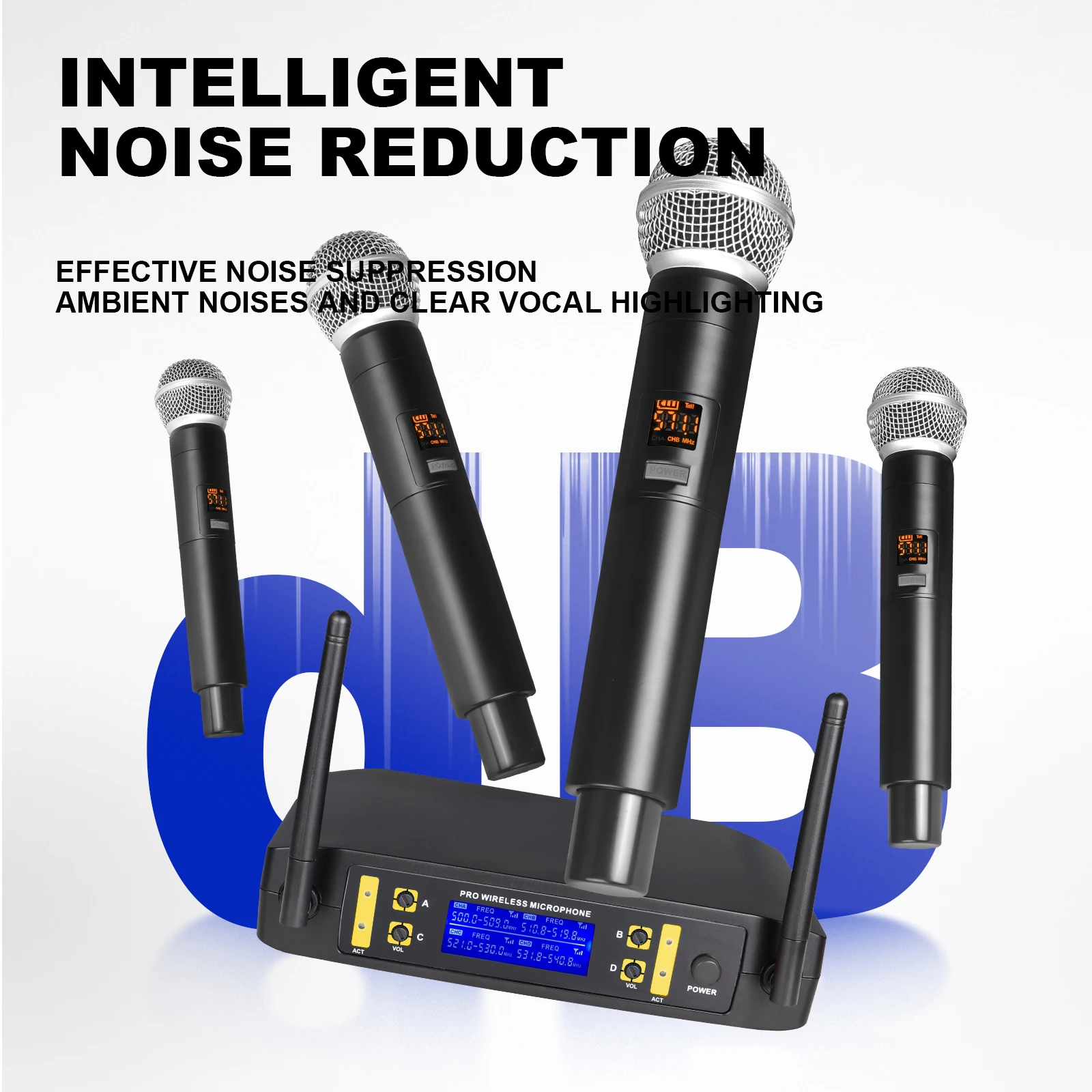 

Wireless Microphone G-MARK GLC640 Professional 4 Channels Karaoke Mic Adjustable Frequency For Home Party Speaker Show Stage