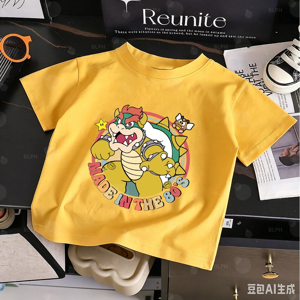 

Kids Boys Bowser Mario Themed T-shirt Summer Casual Short Sleeve Crew Neck Soft Breathable Cartoon Printed Tee for Toddler Child