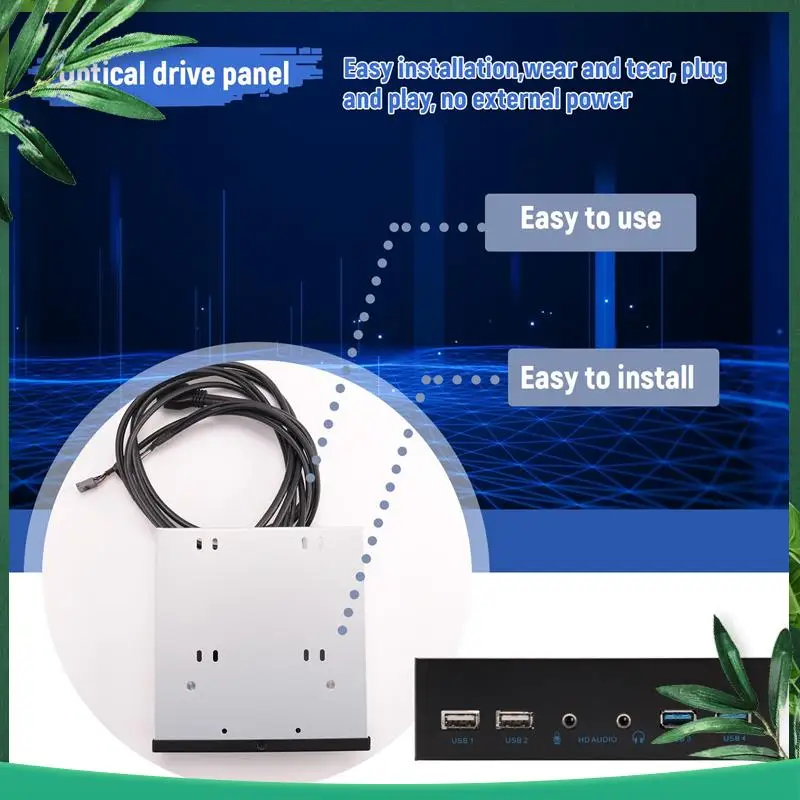 (NEW) 5.25 Inch Desktop Pc Case Internal Front Panel Usb Hub 2 Ports Usb 3.0 And 2 Ports Usb 2.0 With Hd Audio Port 20 Pin Conne
