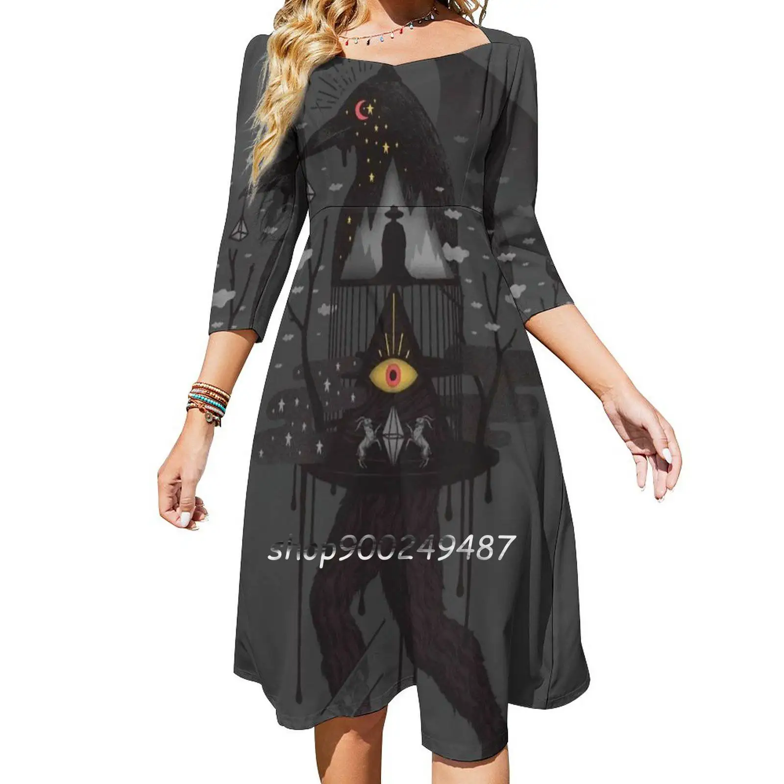 

Prisoners Square Neck Dress New Plus Size Elegant Women Waist Tight Dress Surreal Surrealistic Surrealism Mystical Mysticism