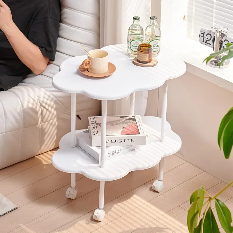 Simple Modern Sofa Table Nordic Wind Cloud Coffee Table Living Room Home Small Family Mini With Wheel Movable Bedside Table