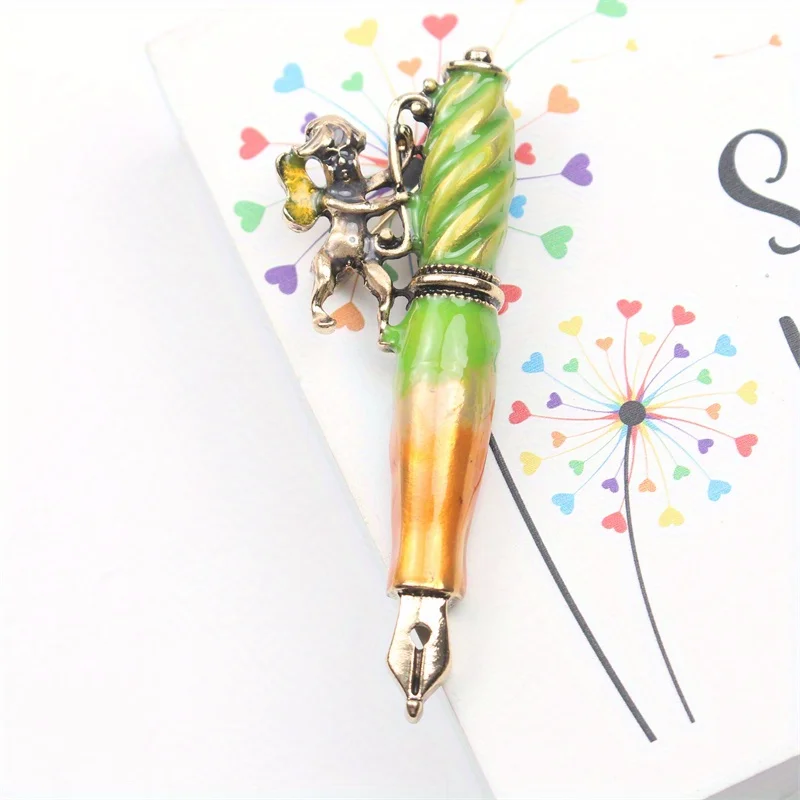 Middle Enamel Craft Pen Shape Cherub Brooch Accessory Lady Personality Pin Gift