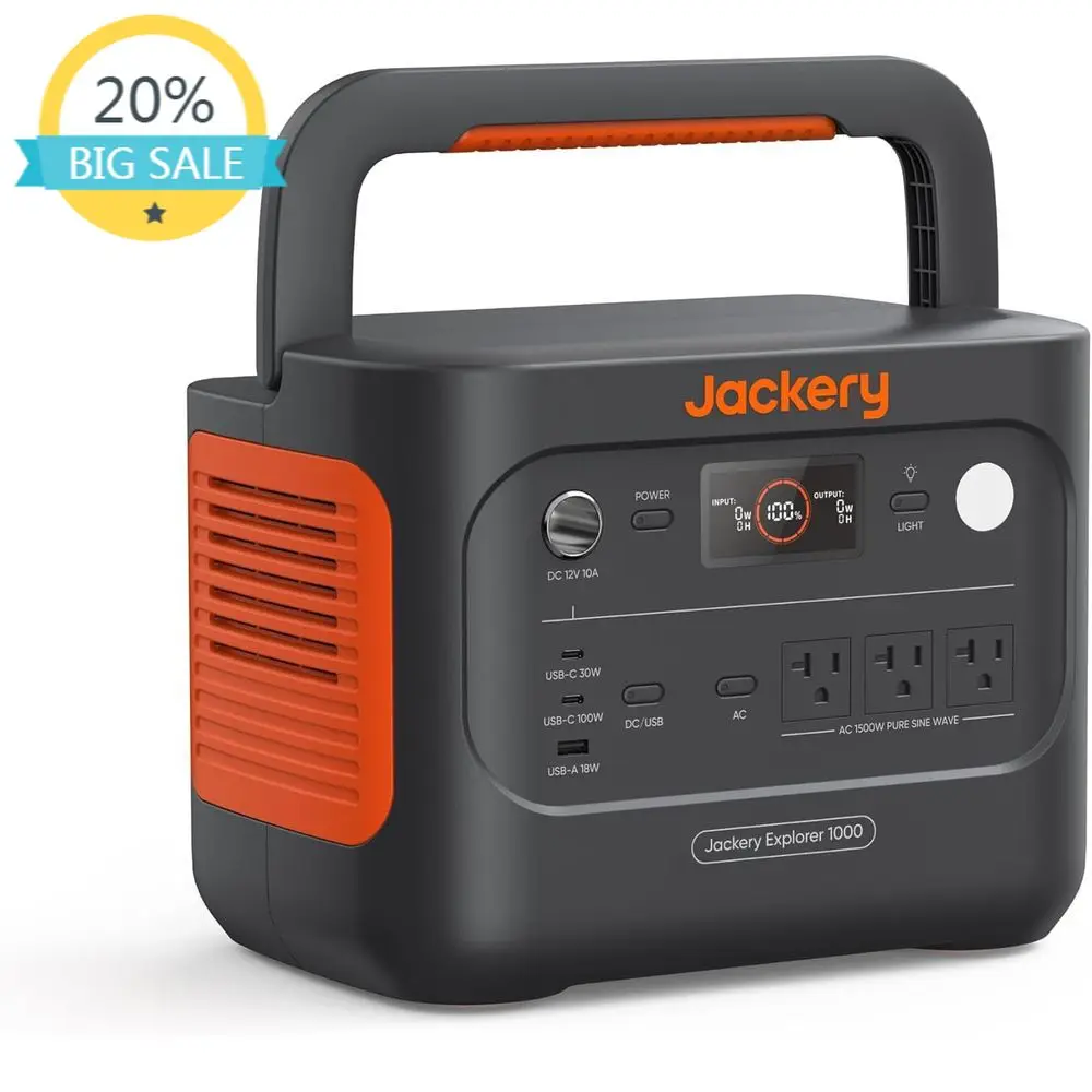 Tragbare 1000W Powerstation, 1070Wh Akku, 1500W AC/100W USB-C, 1-Stunden-Schnellladung, Ideal für Outdoor, Camping, Notfälle, und mehr.