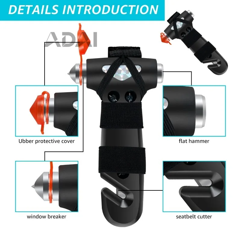 

Emergency glass window breaker rescue tool, safety hammer type, universal emergency tool, equipped with belt cutter
