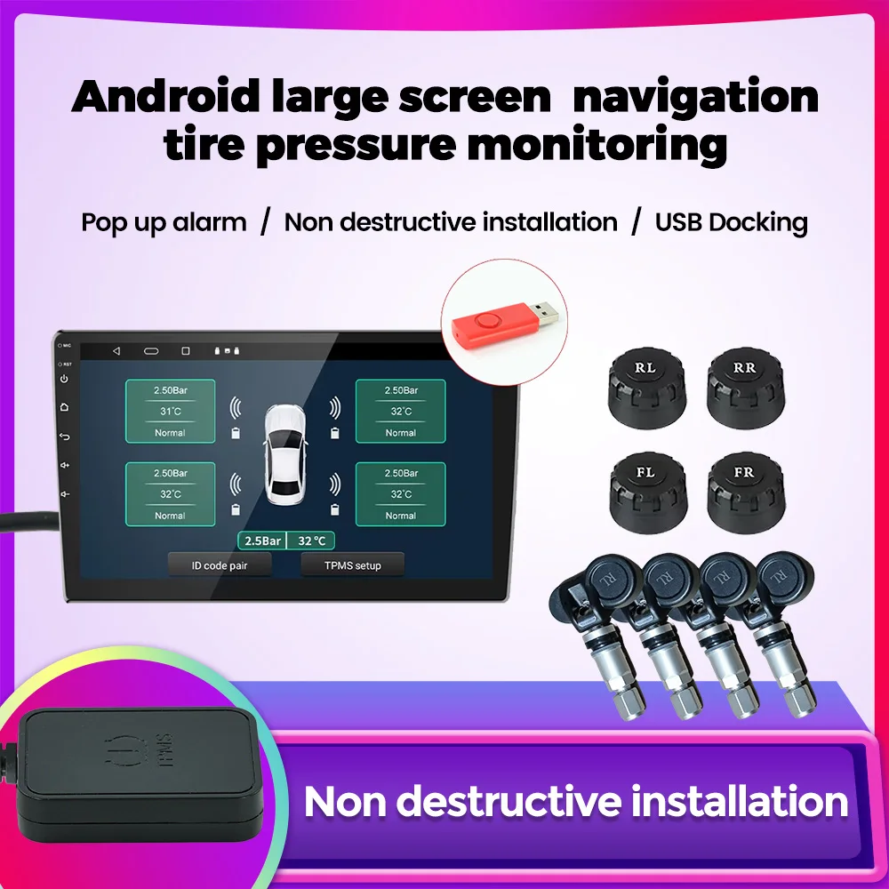 Android Large-screen Navigation TPMS Internal / External Car Tire Pressure Detector IPX7 Waterproof Working Principle Diagram