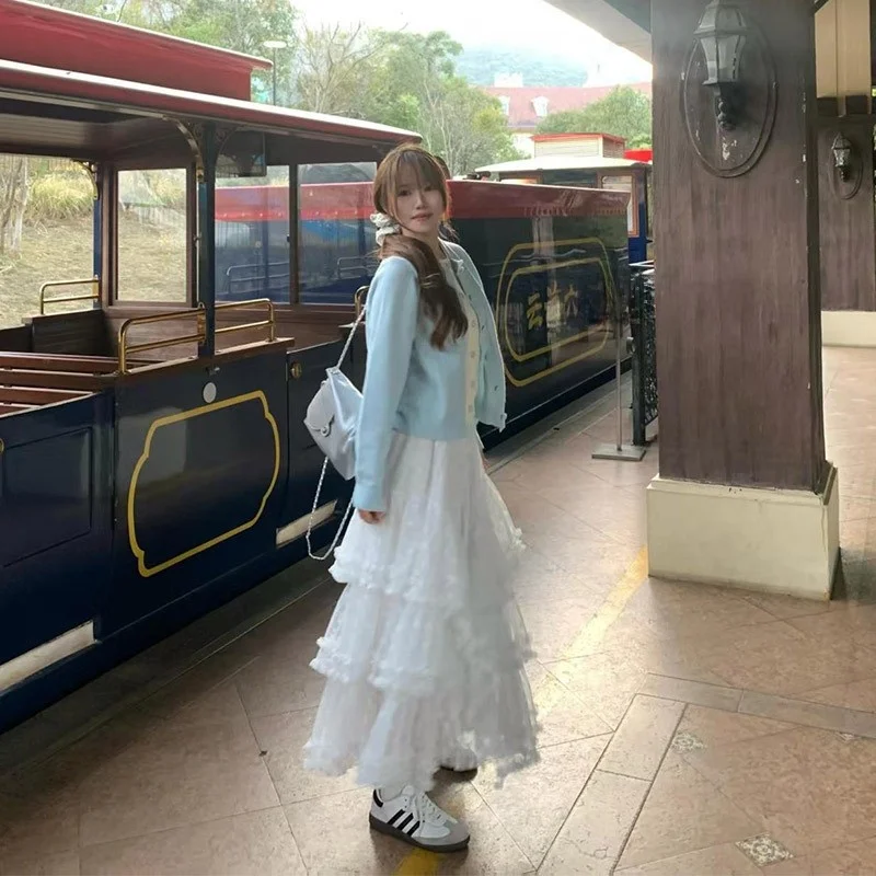 

Белая кружевная пышная юбка, женское платье трапециевидной формы средней длины, новинка весны 202, новинка Sle из полиэфирного волокна, деловая домашняя одежда