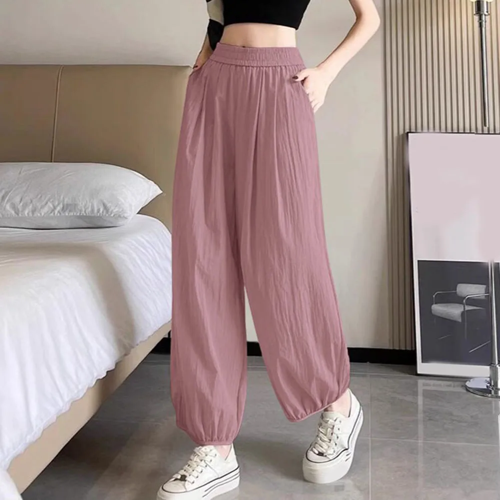 Elastic Waist Pants Ice Silk Pants Casual Wear Sports Elastic Waist Bundle Foot Loose for Fit Four Seasons For Sports