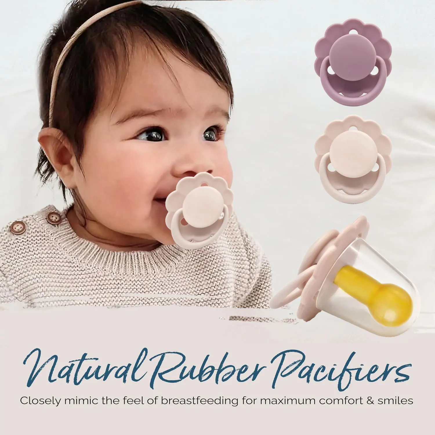 Natural latex pacifier for newborns 0-3 years old, small flower shape, dust lid, with three air holes, bpa free, gift for babies