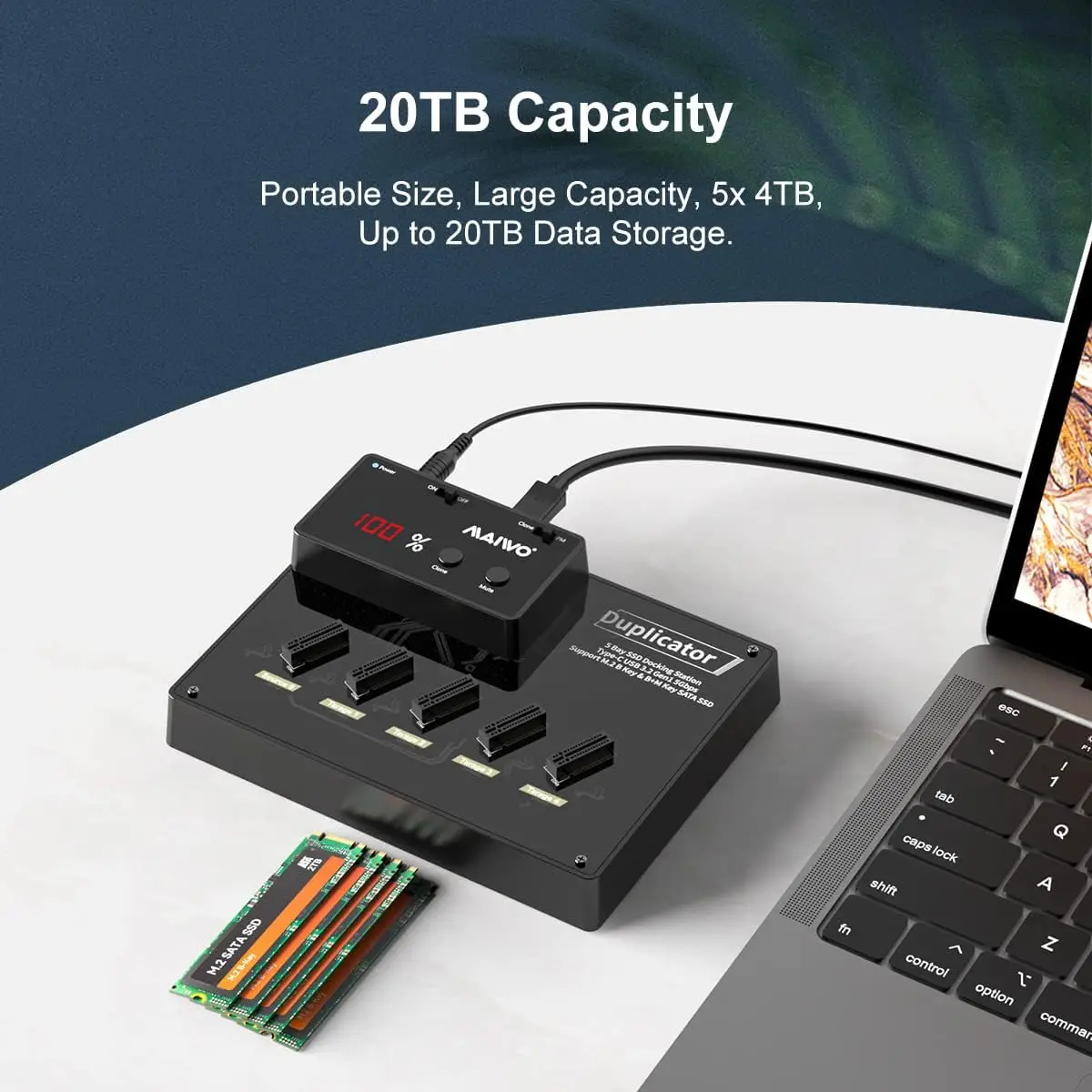 MAIWO M.2 SATA NGFF SSD 5 Bay Enclosure يدعم استنساخ غير متصل مع شرائح SATA III USB 3.0 5Gbps 20 تيرا بايت إلى M2 SATA SSD