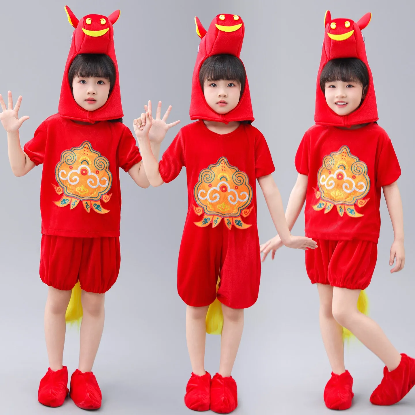Red Cartoon Horse Dance Costume Girls Boy Modern Sequin Dance Costume Girls Contemporary Freestyle Dance Dress Girls Kids
