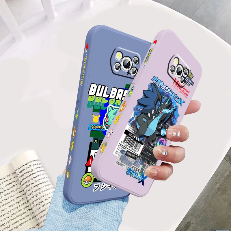 Pokemon Bulbasaur Cartoon Liquid Left Rope For Xiaomi Mi Poco X5 X4 X3 M6 M5 M5S M4 M3 F5 F4 F3 C55 C40 Pro 5G Cover Phone Case