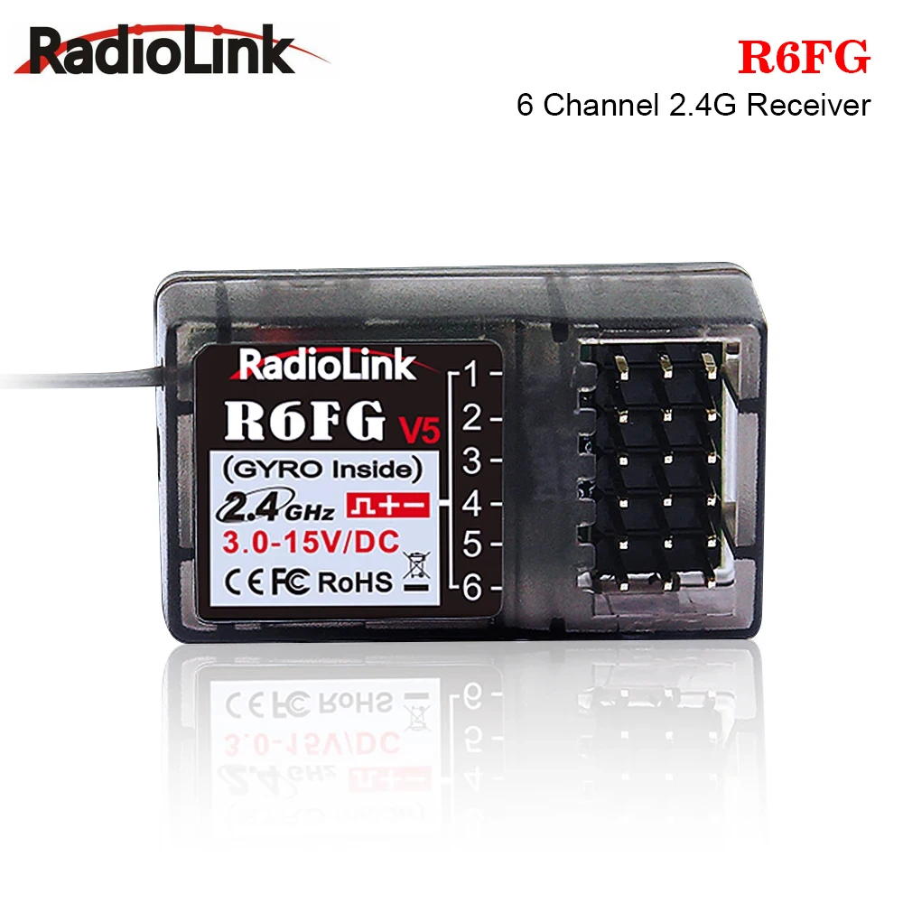 Ricevitore Radiolink R6FG a 6 Canali 2.4G con Telemetria in Tempo Reale, Alimentazione 3-15V DC 6g per Trasmettitore RC Auto e Barca