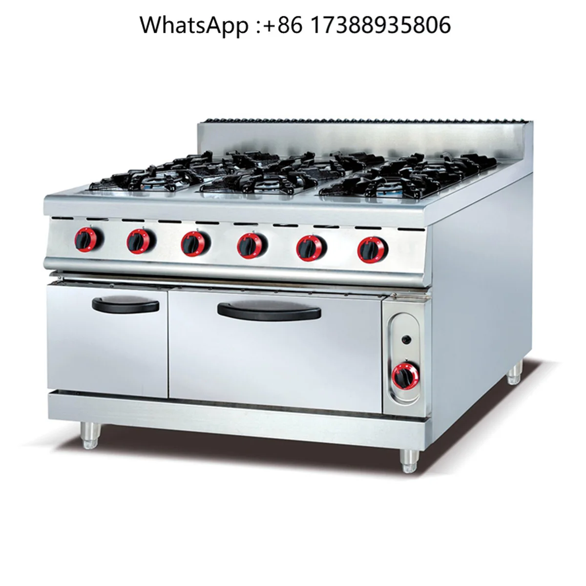 Premium Multi-functional Stainless Steel 6 Burners Gas Cooker with Gas Oven Griddle Cooking Easy Cleaning Catering Equipment