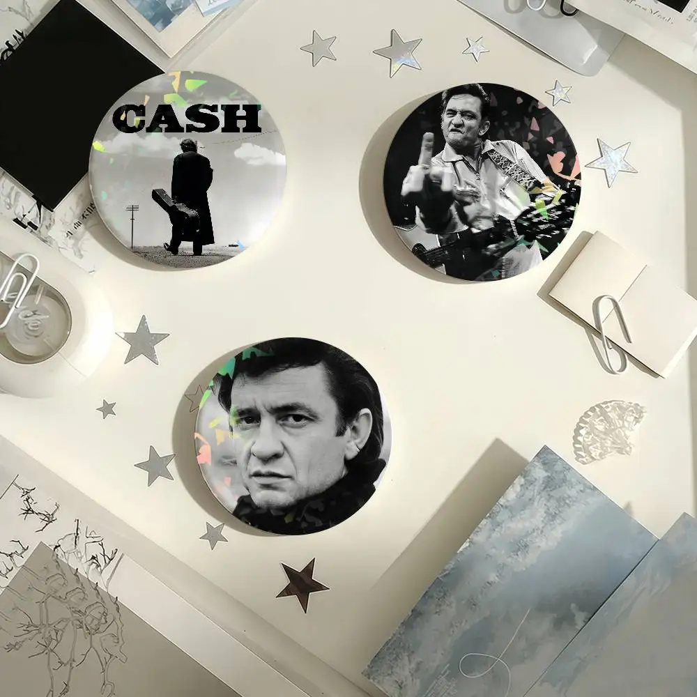 Singer Johnny Cash cool Having an attitude Laser Badge Creative Pins Brooch for Bag Clothes Hat Decor Gifts Fans Collect