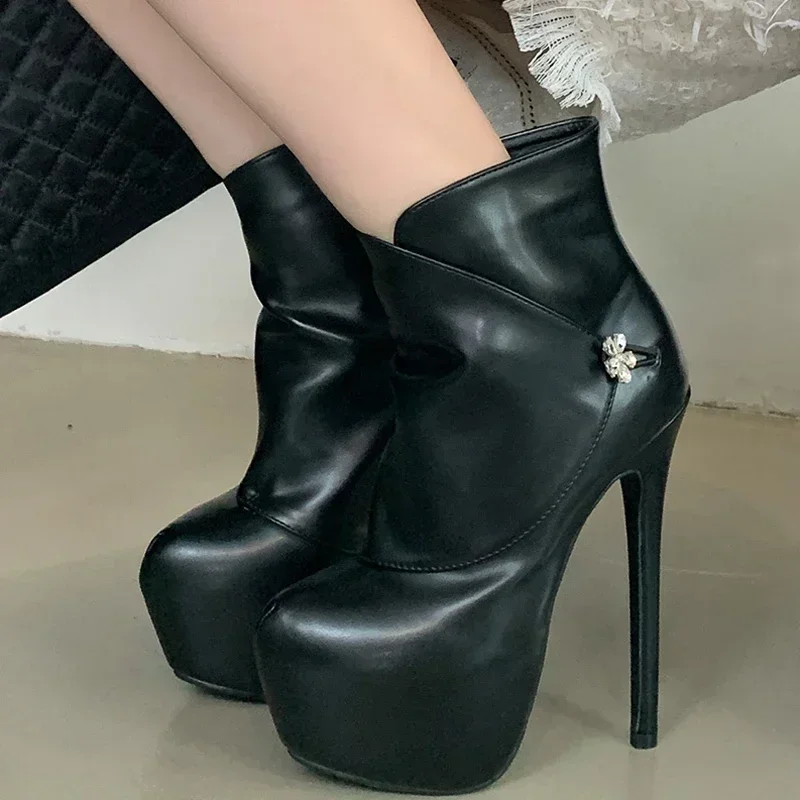 Extreme Platform Super Thin High Heels Women Ankle Boots Sexy Flower Round Toe Prom Ladies Shoes Zapatos De Mujer