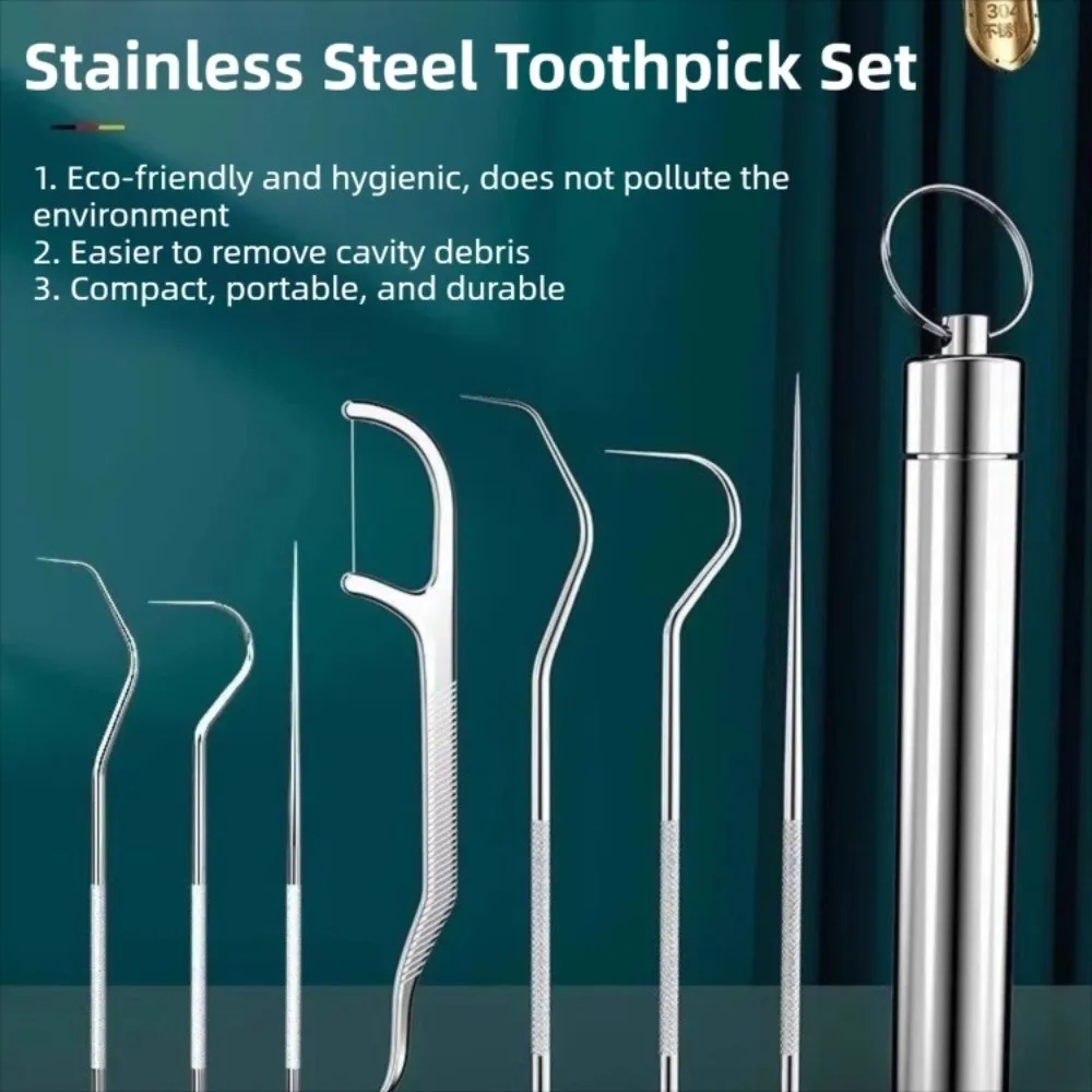 3/7pcs Stainless Steel Toothpicks Pocket Set Reusable with Storage Tube Portable Teeth Cleaner Durable Floss Stick