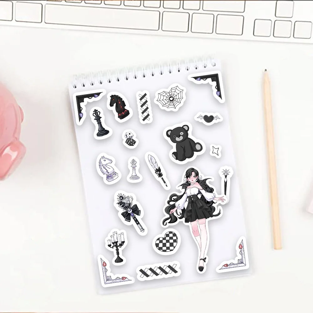 8 hojas de pegatinas originales de la colección «Devil Girl Guka», un accesorio moderno para decorar cascos, bicicletas y artículos de papelería. Tienda de pegatinas Peel Joy.