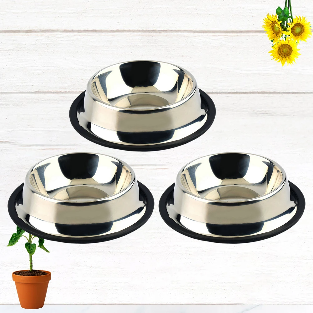 

3 Pcs Stainless Steel Dog Bowl Cat Bowls with Stand Splash Water Hard Metal Pet