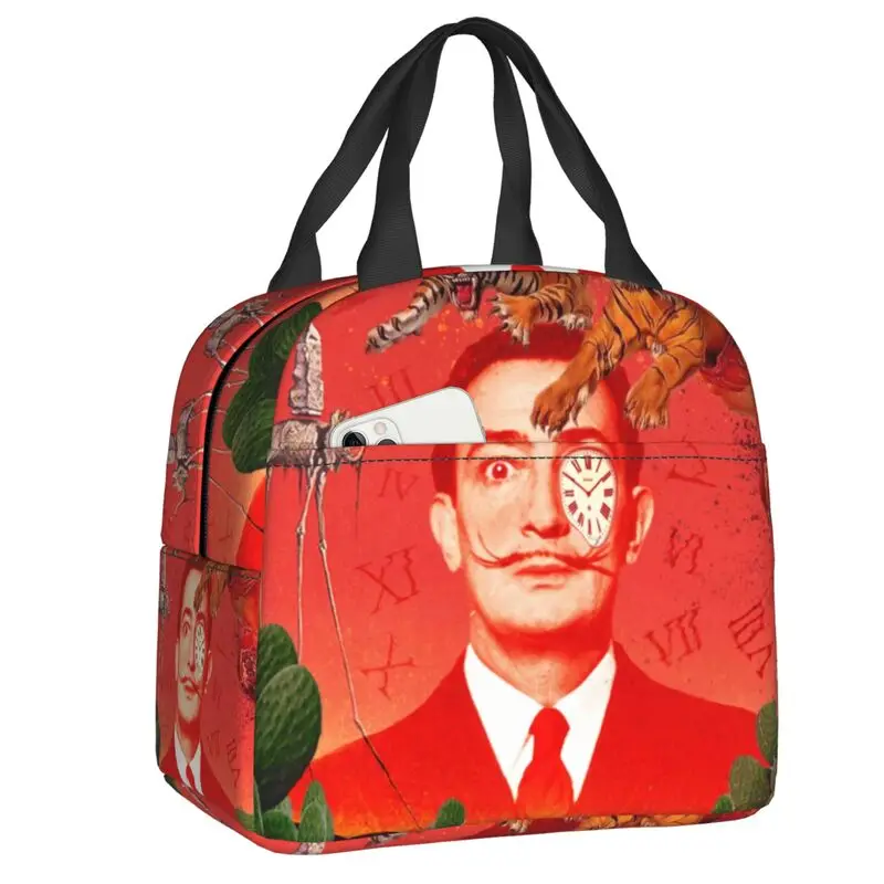 

Salvador Dali Funny Portrait Insulated Lunch Bags for Outdoor Picnic Spain Painting Art Portable Cooler Thermal Lunch Box Kids